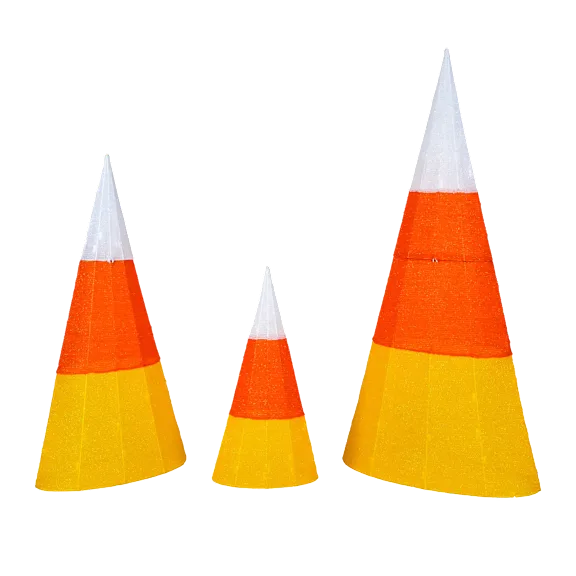 National Tree Company Large LED Lighted Tinsel Candy Corn Cone 3pc Set