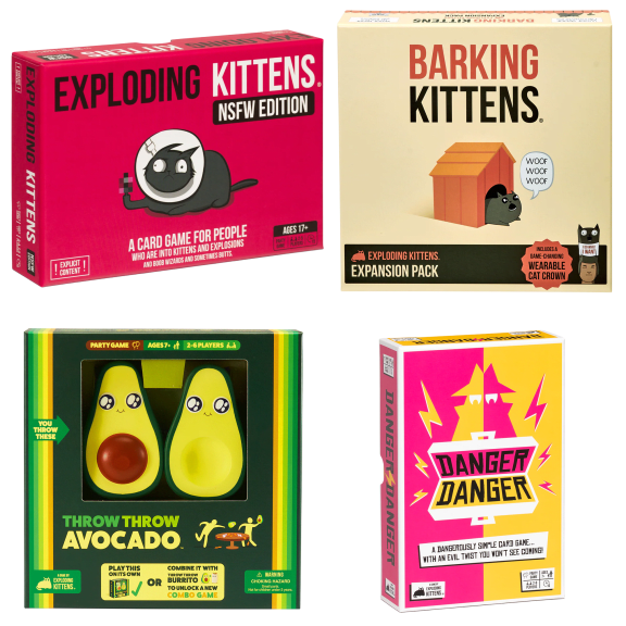 4-Pack: Exploding Kittens NSFW, Barking Kittens, Danger, and Throw Avocado Games