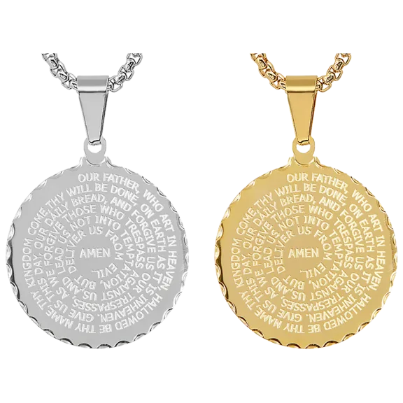 Steeltime Set of 2 "Our Father" English Prayer Medallions