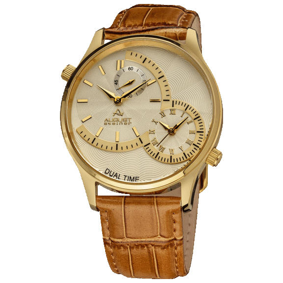 August Steiner Men's Swiss Quartz Multifunction Dual Time Leather Strap Watch