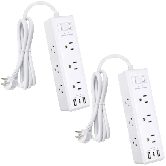2-Pack: Clear Power 9-Outlet Surge Protector Power Strip with 3 USB Ports