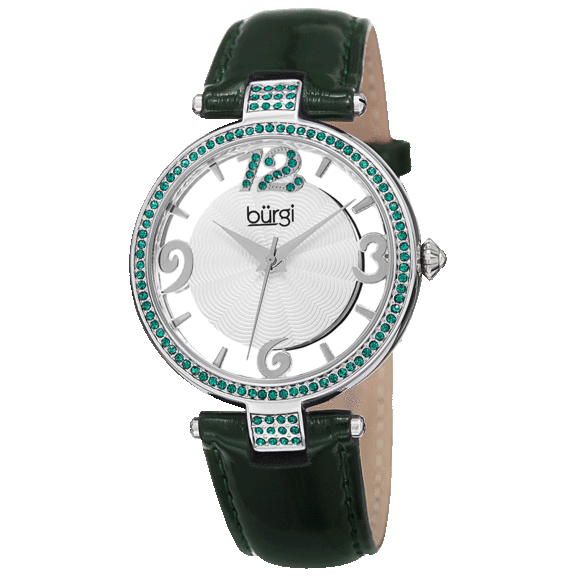 Burgi Women's Quartz Transparent Dial Leather Strap Watch