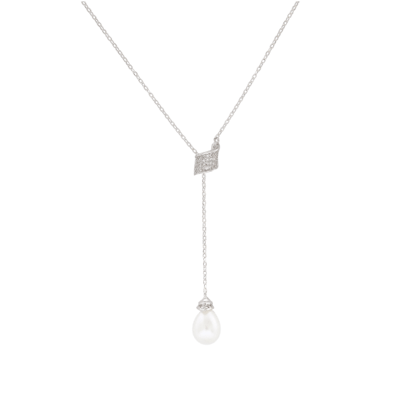 Savvy Cie Sterling Silver Pearl Lariat Necklace