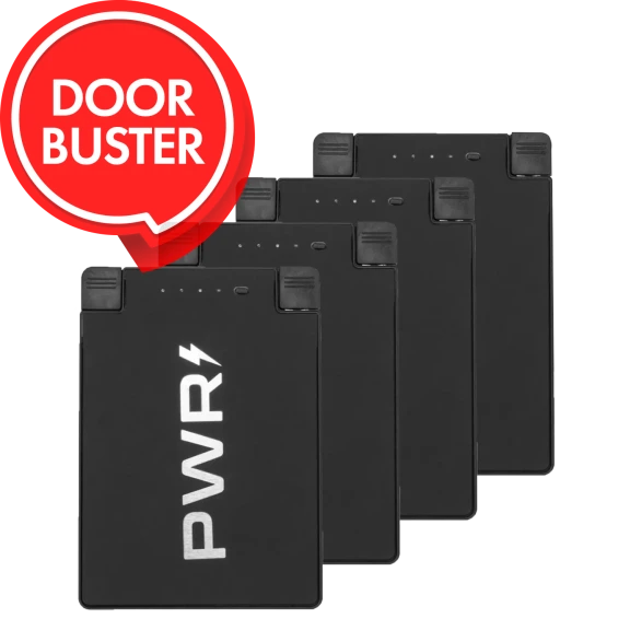 4-Pack: PWRCard 2500mAh Slim Power Banks with Integrated Charging Cables
