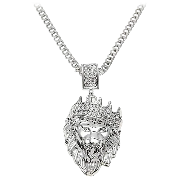Golden NYC Silvertone Lion Kings Landing CZ Pav'e Necklace