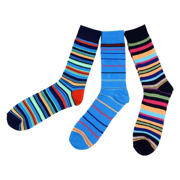 Ivory + Mason Men's 3-Pack Colorful Stripe Dress Socks