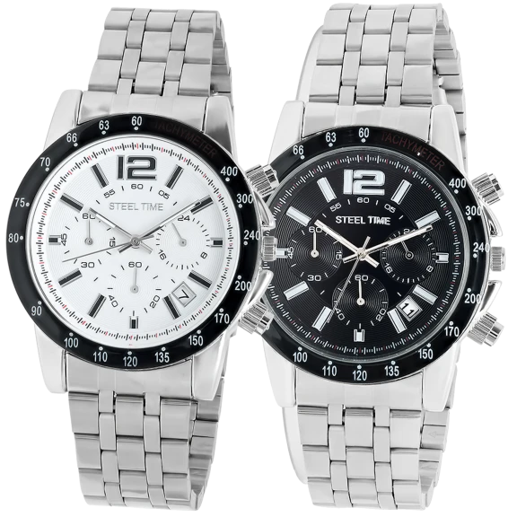 SteelTime Men's Black & White Stainless Steel Watches
