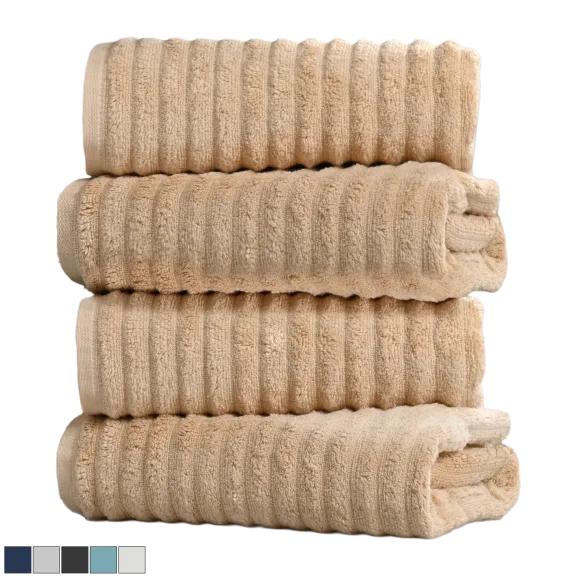 4-Pack: Bibb Home Ribbed Egyptian Cotton Bath Towel Set