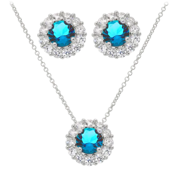 Savvy Cie Sterling Silver Plated Aqua Halo Set