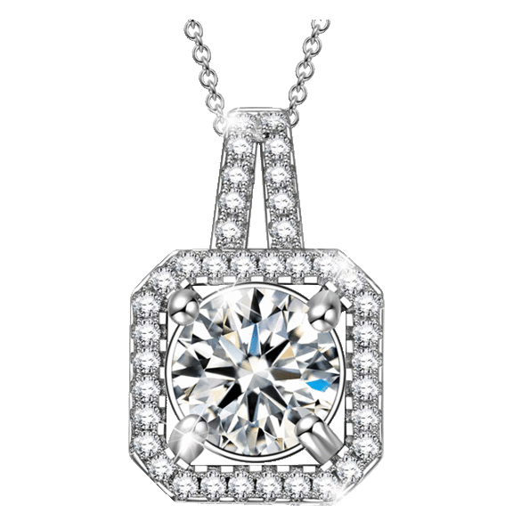 Golden NYC Jewelry White Gold Plated CZ Pave Solitaire Necklace