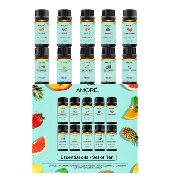 Amore Paris 10-Piece Fruity Fragrance Premium Aromatherapy Essential Oils Set