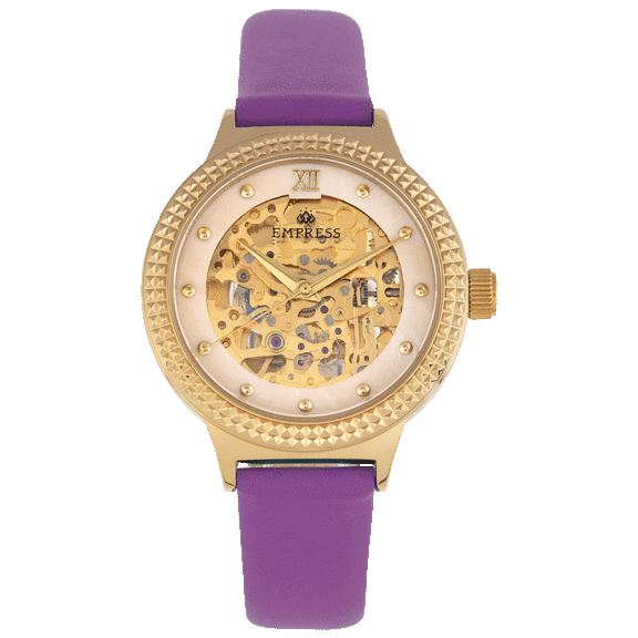 Empress Alice Automatic Mother of Pearl Skeleton Dial Leather Band Watch