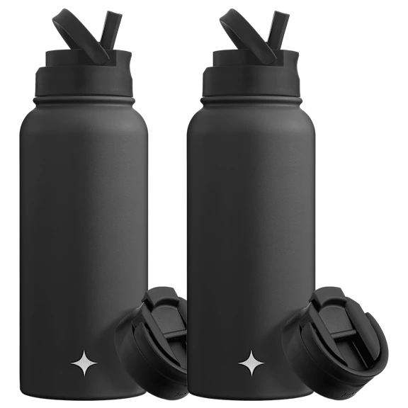 2-Pack: JoyJolt 32oz Water Bottle with Flip Lid & Sport Straw Lid