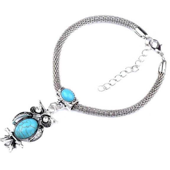 Hoot Owl Tibetan Sterling Silver Turquoise Bracelet