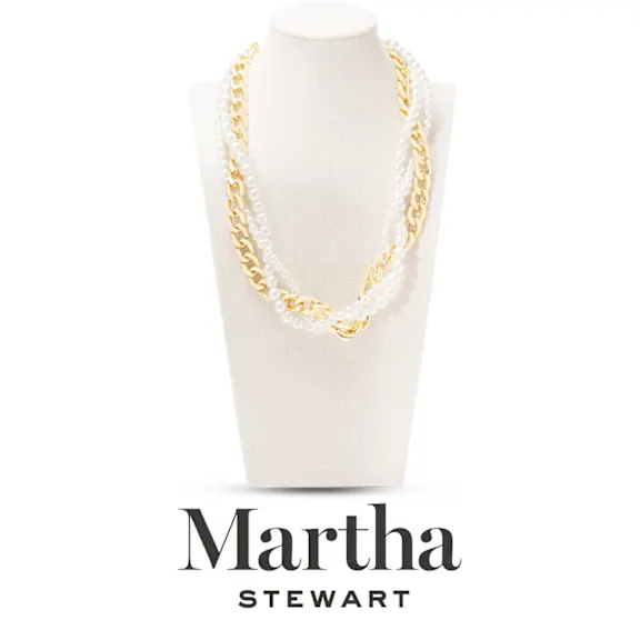 Martha Stewart Four Twisted Strand Pearl and Chain Gold Necklace 20-23"