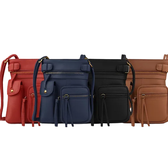 Krediz Super Soft Genuine Leather Crossbody Bag with Top Belt Accent