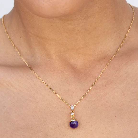 Savvy Cie Amethyst Ball Drop necklace with CZ