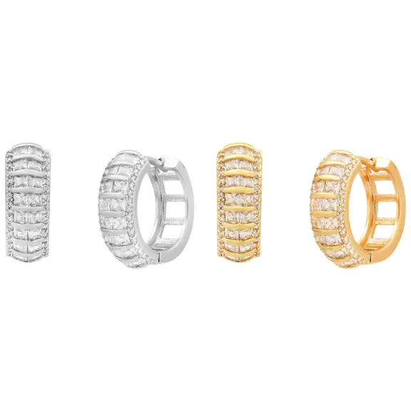 Steeltime 18K White & Gold-Plated Brass Simulated Diamond Huggie Earring Set