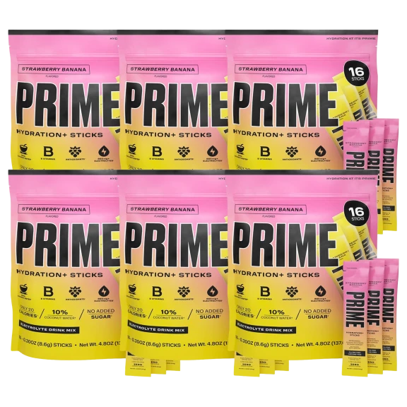 96-Pack: Prime Hydration+ Sticks (Strawberry Banana)