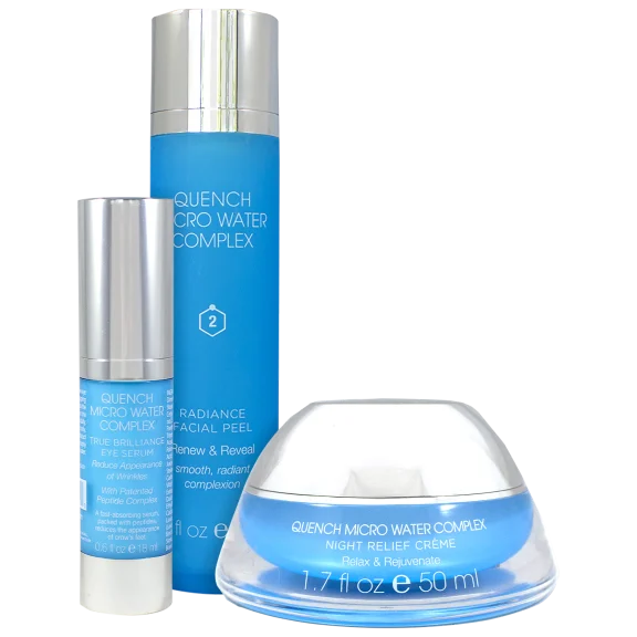 Quench 3-Piece Set: Facial Peel, Eye Serum & Night Relief Cream