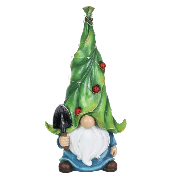 Exhart Solar Gnome with Firefly Hat and Shovel