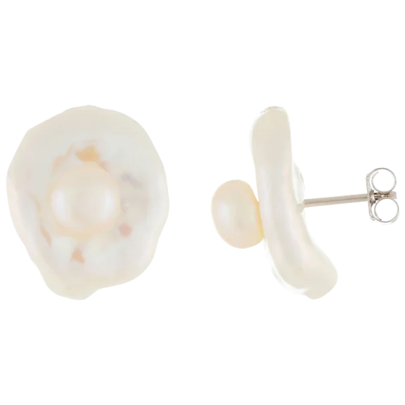 Splendid Pearls White Keshi Freshwater Pearl Stud Earrings