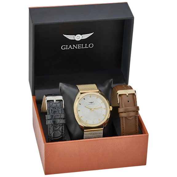 Gianello Slate Interchangeable 3 Strap Watch Set