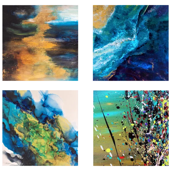 4-Pack: Wahl Art by Venice Beach Collections Abstract Images - Gold/Multi