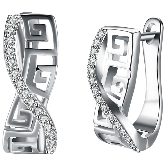 Golden NYC Jewelry White Gold Plated CZ Pave Laser Cut Zig-Zag Drop Earrings