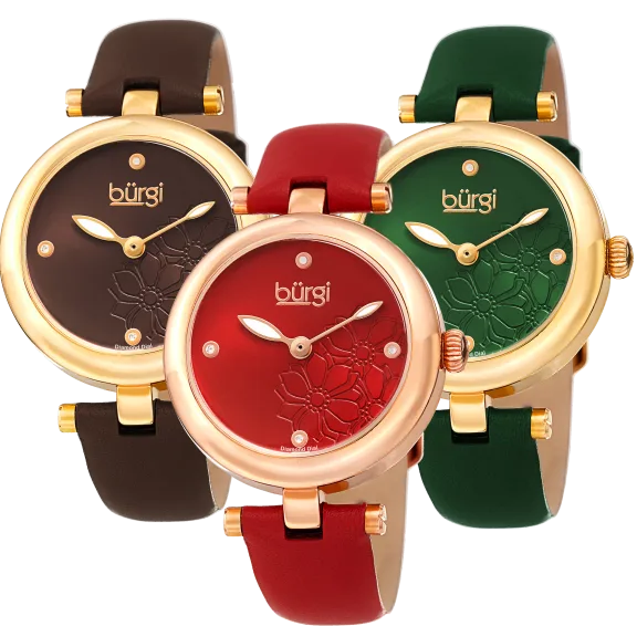 Burgi Women's Floral Watch with Diamonds