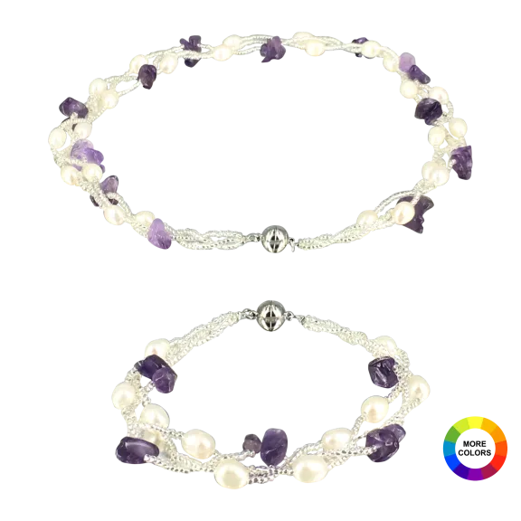 Treasure Island Collection Gemstone and Pearl Necklace and Bracelet Set