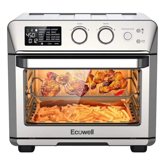 ECOWELL Air Fryer 26.4QT Stainless Steel 15-in-1 Air Fryer Toaster Oven