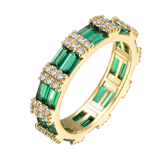 Rachel Glauber Emerald & Cubic Zirconia Double Band Eternity Ring