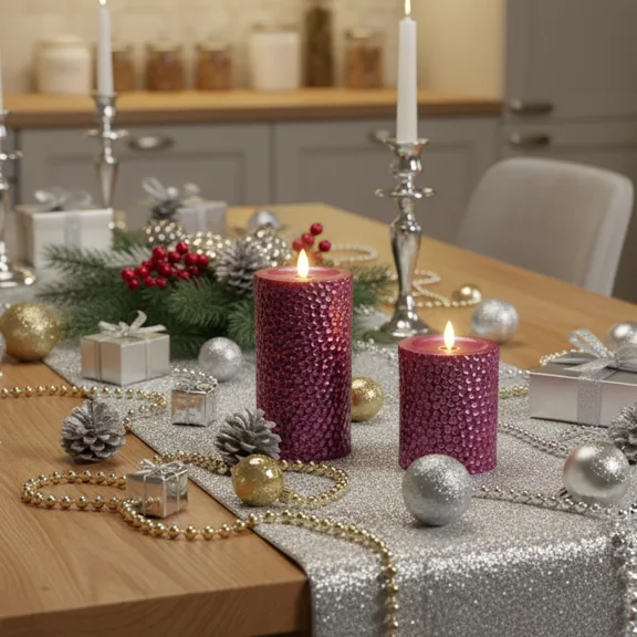 The Metal Hammered-Texture Flameless Candle Pillar Set with Remote