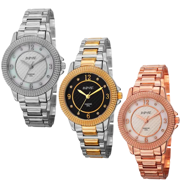 August Steiner Outer Dial Diamond Markers Bracelet Watch