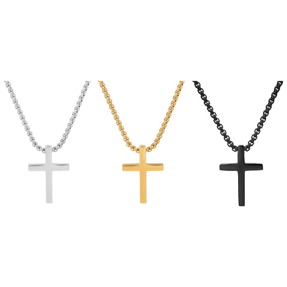 Steeltime Set of 3 Men's Assorted Polished Cross Pendants