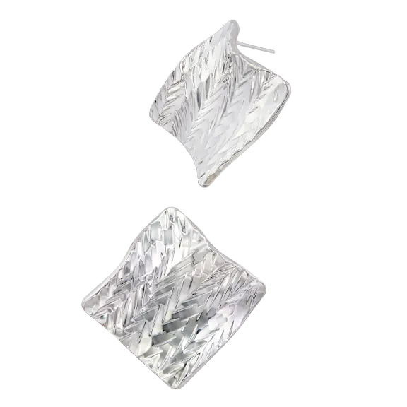 Savvy Cie Textured Wavy Square Stud Earrings