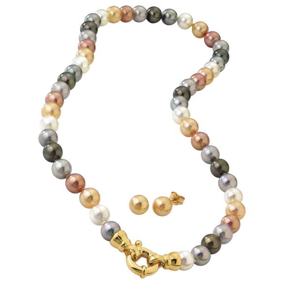 JOIA De Majorca 8mm 18" Multi-Color Pearl Necklace & Stud Earrings