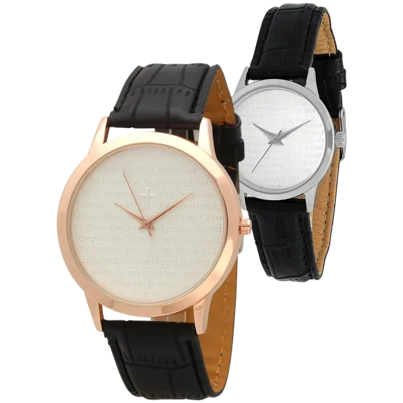 SteelTime Men's or Women's Faux Leather "Our Father" Watches