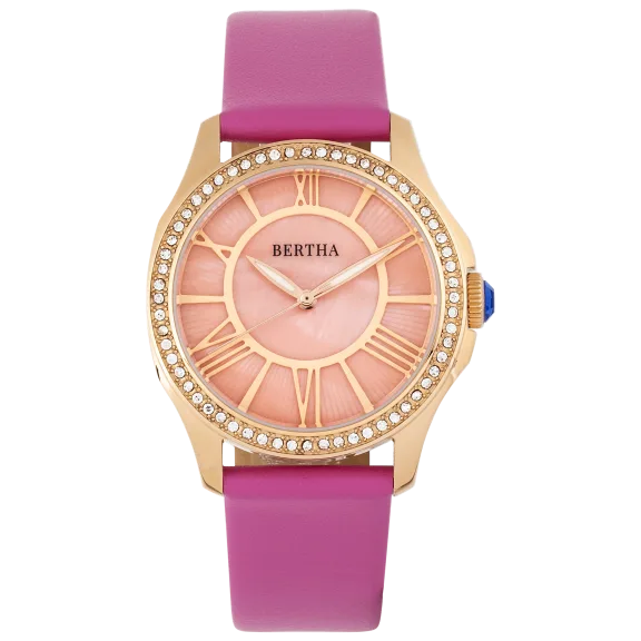 Bertha Donna Mother of Pearl Leather Band Watch