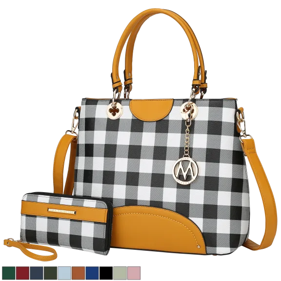 MKF Collection Gabriella Checkers Handbag & Wallet Set by Mia K.