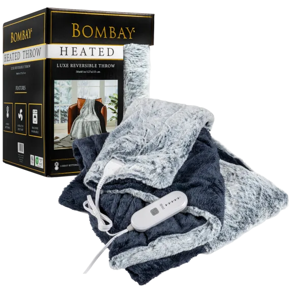 Bombay Faux Fur Reversible Heated Throw
