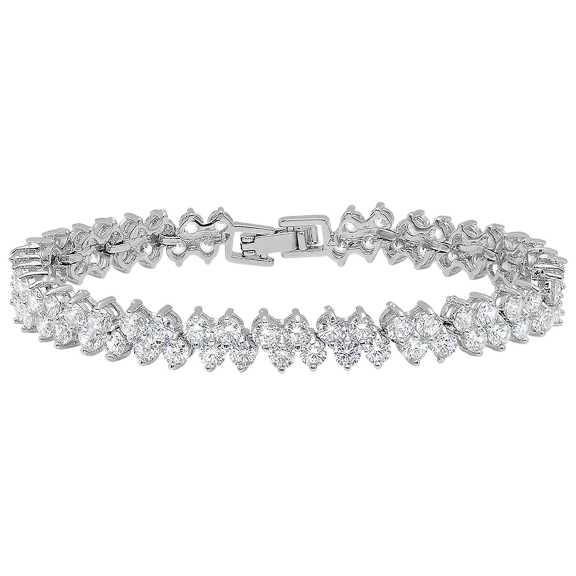 18K White Gold Diamond Cluster Tennis Bracelet