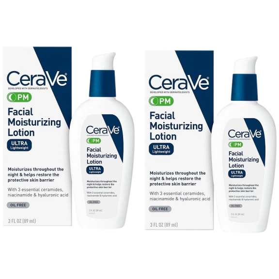 2-Pack: CeraVe PM Ultra-Lightweight Facial Moisturizing Lotion (3 oz)