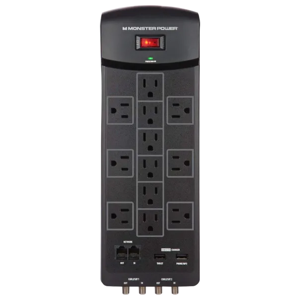 Monster 12-Outlet Surge Protector with USB, Ethernet, & Coax