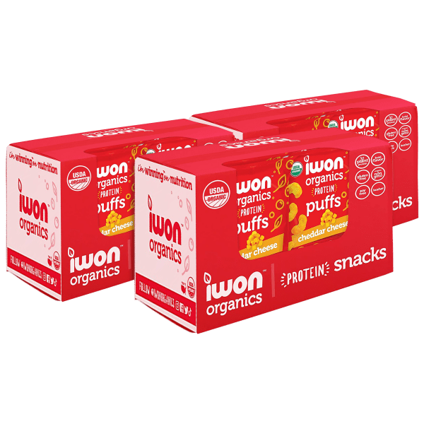 24-Pack: Iwon Organics Protein Cheddar Puffs