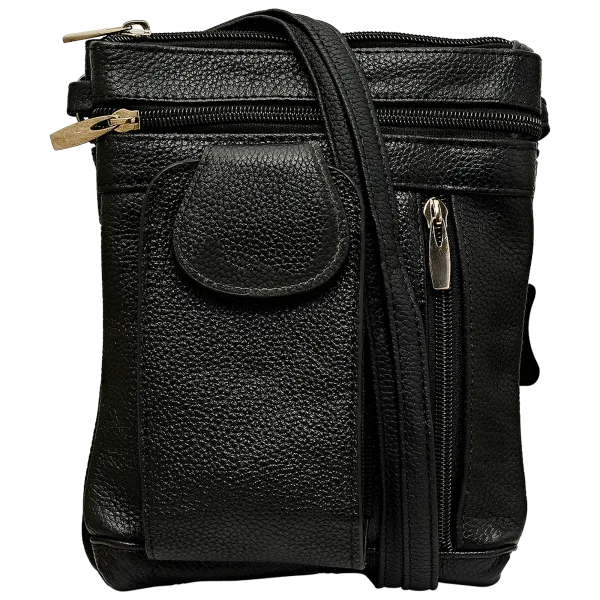 Steeltime Genuine Leather Crossbody Bag with External Phone Pouch