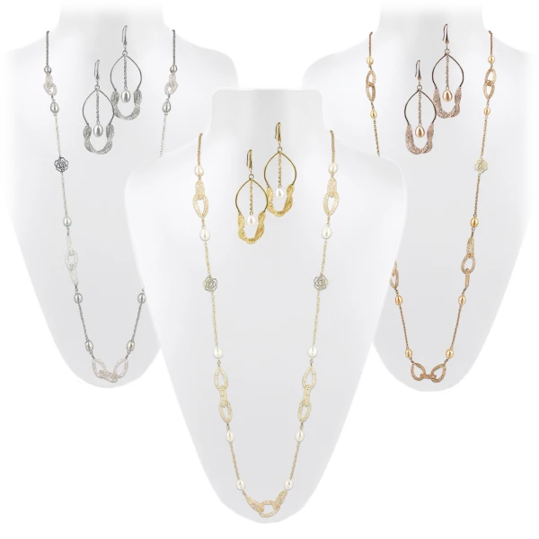 18K Gold Filled Rose Atoll Swarovski and Pearl Statement Earrings or Necklace