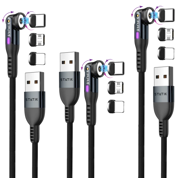 3-Pack: Statik 360 3-in-1 Universal Charging Cables (6.6ft)