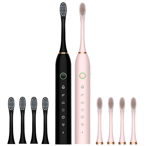 2-Pack: Ultrasonic Rechargeable Toothbrush Set with 8 Total Brush Heads